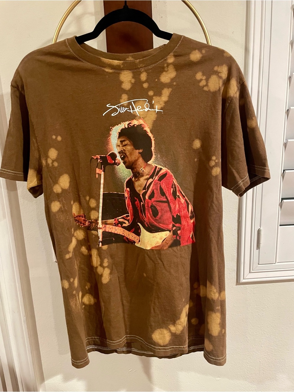 Jimi Hendrix Brown Bleached Graphic Short Sleeve Tee - Unbranded